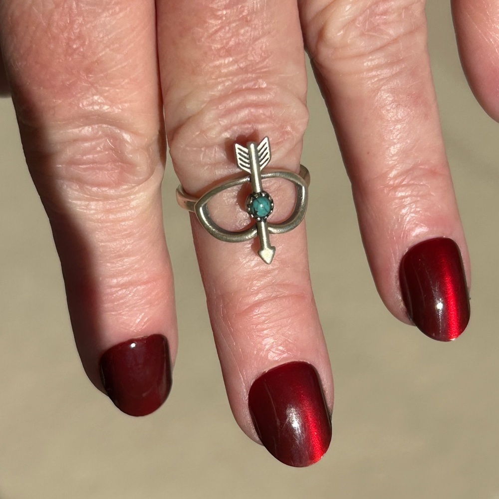 925 Matte Sterling Silver Arrow Heart Ring with Turquoise Accent